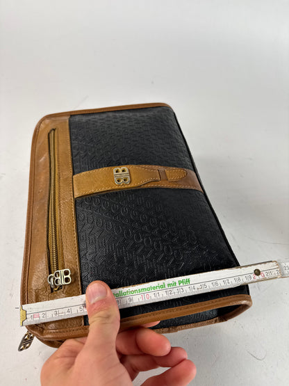 Vintage Balenciaga Monogram Leather Clutch Brown Black