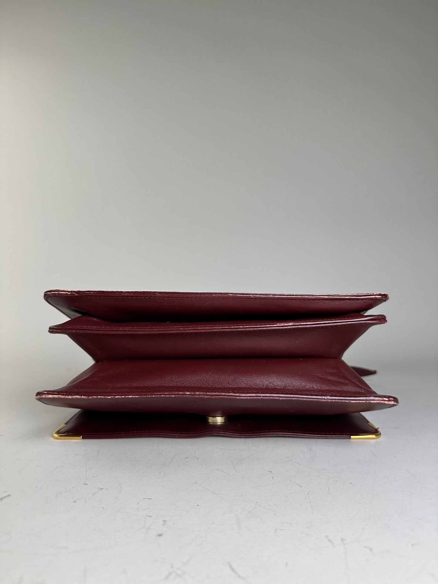 Vintage Cartier Smooth Leather Shoulder Bag Burgundy Gold