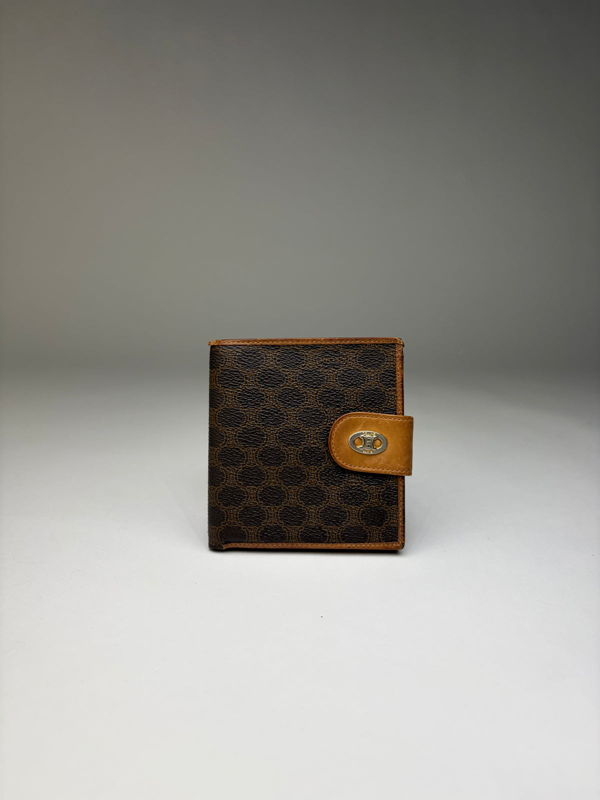 Vintage Celine Macadam Canvas Bifold Wallet Brown Tan