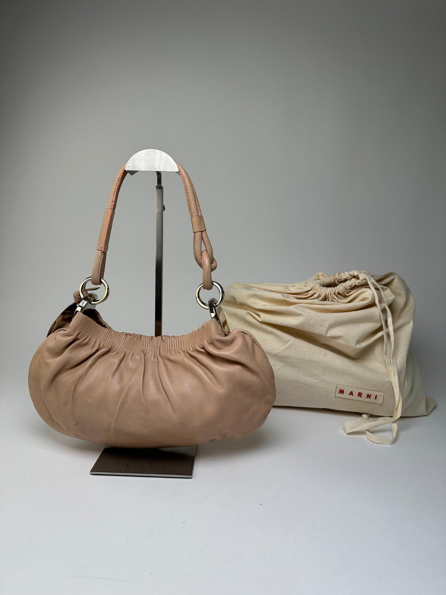 Vintage Marni Soft Leather Shoulder Bag Y2K Blush Pink Silver