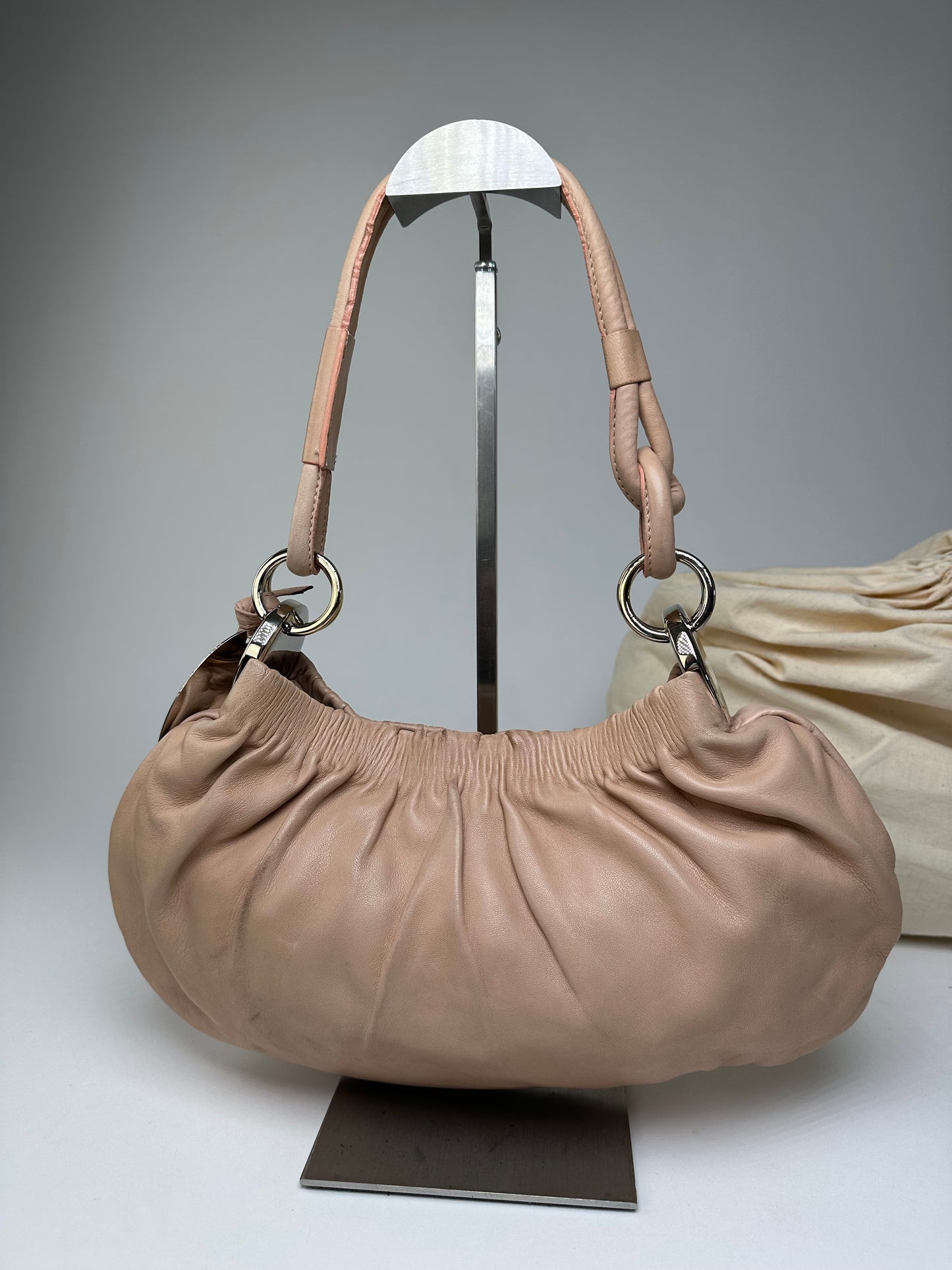 Vintage Marni Soft Leather Shoulder Bag Y2K Blush Pink Silver