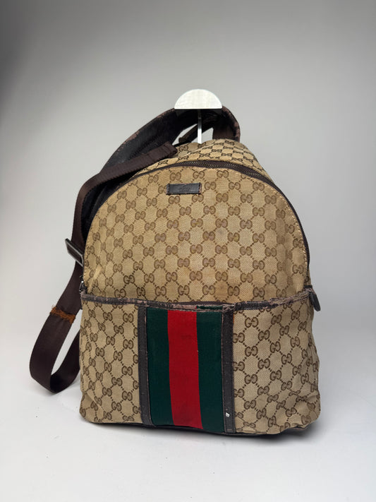 Vintage Gucci Monogram Backpack / Crossbody Bag Beige Brown