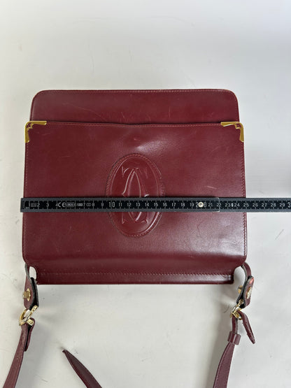 Vintage Cartier Smooth Leather Shoulder Bag Burgundy Gold