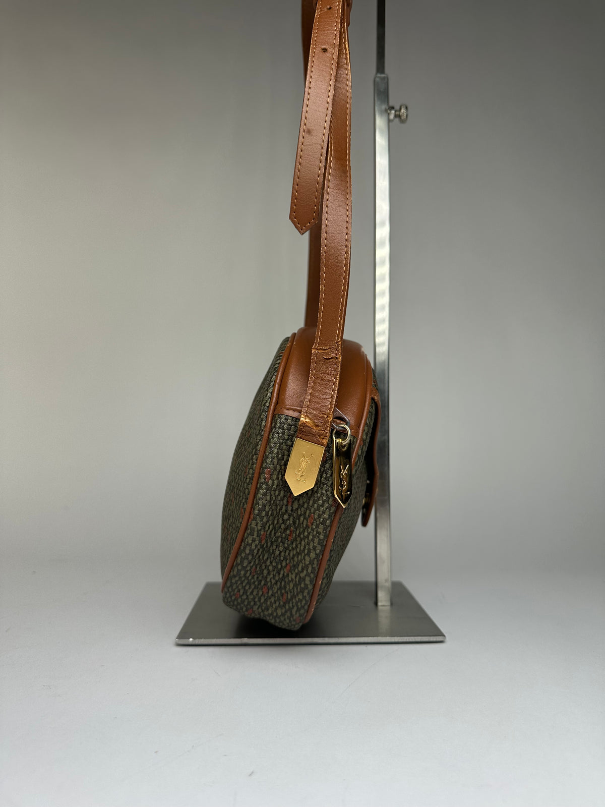 Vintage Yves Saint Laurent Flap Crossbody Bag Late 1980s Olive Brown