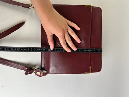 Vintage Cartier Smooth Leather Shoulder Bag Burgundy Gold