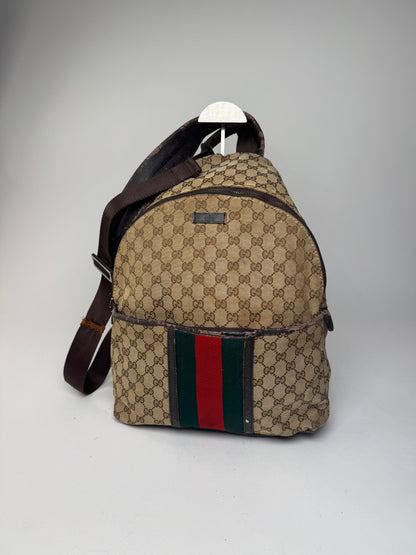 Vintage Gucci Monogram Backpack / Crossbody Bag Beige Brown