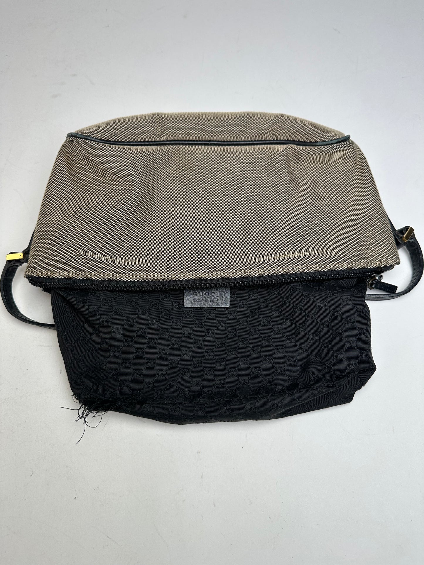 Vintage Gucci Leather / Canvas Mini Handbag Grey Black
