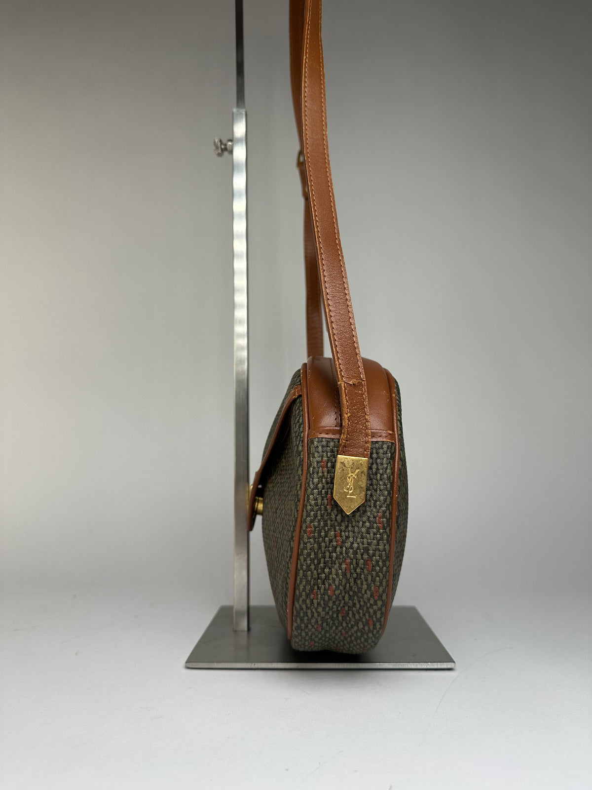 Vintage Yves Saint Laurent Flap Crossbody Bag Late 1980s Olive Brown
