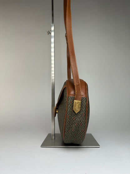 Vintage Yves Saint Laurent Flap Crossbody Bag Late 1980s Olive Brown