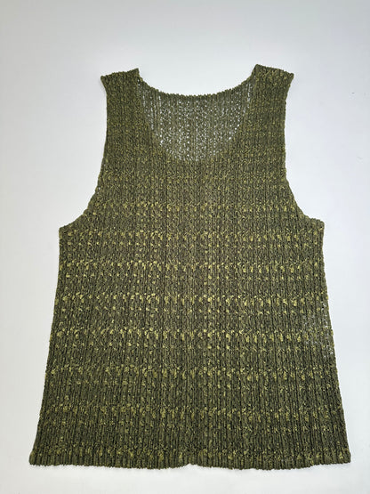 Vintage Pleats Metallic Accent Top Y2K Olive Gold