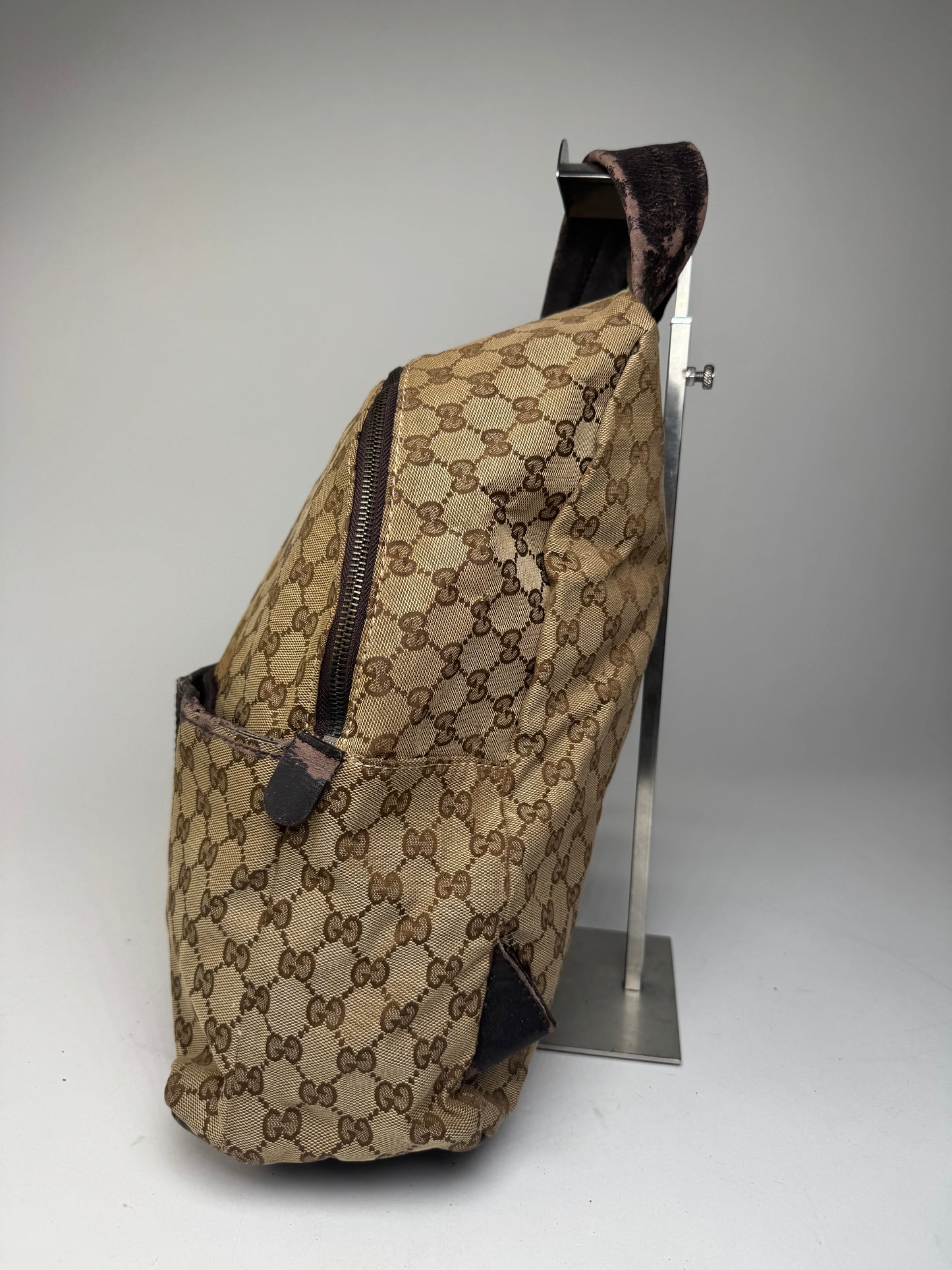 Vintage Gucci Monogram Backpack / Crossbody Bag Beige Brown