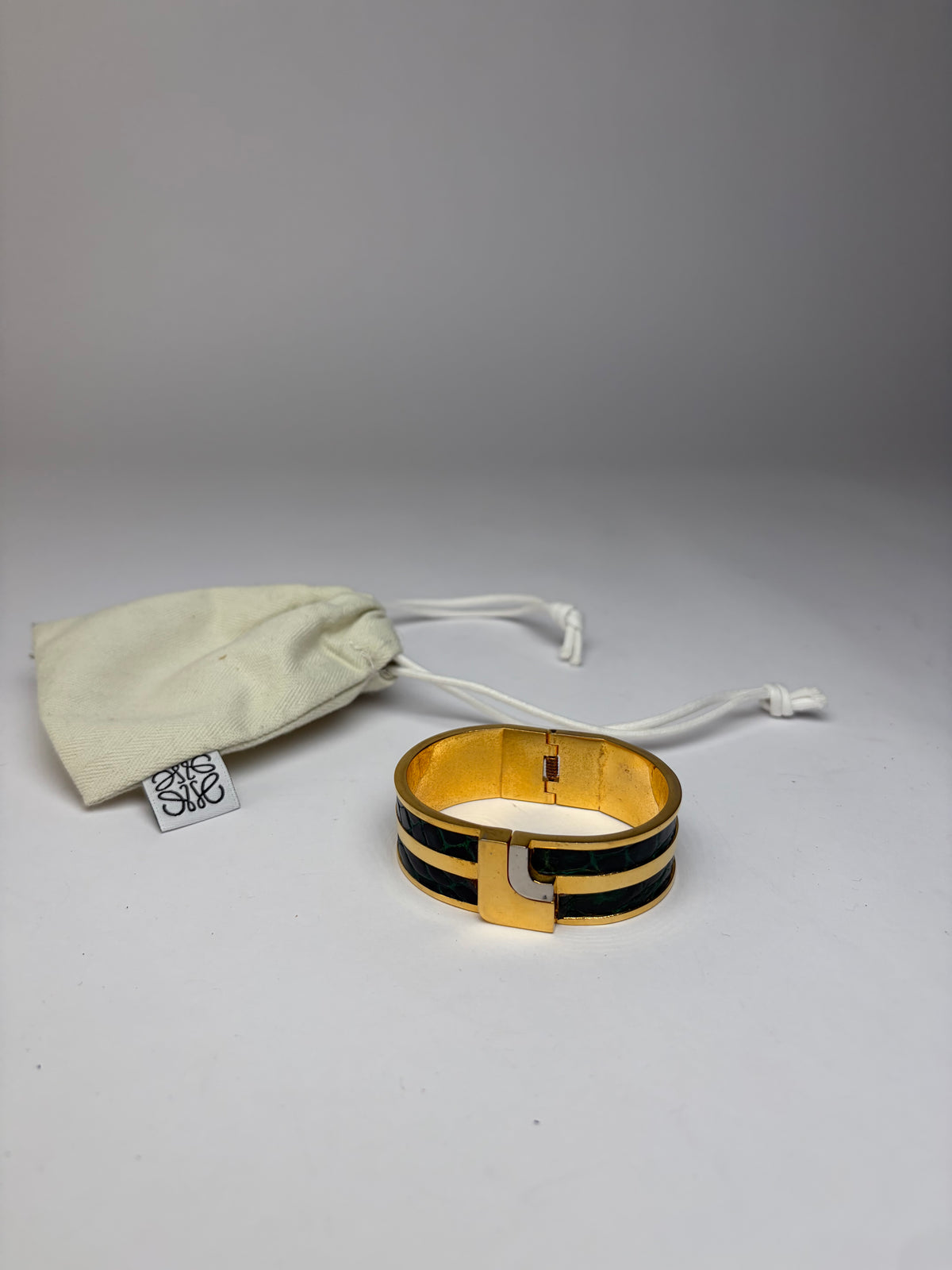 Vintage Loewe Cuff Bracelet Black Green Gold c. Late 1990s