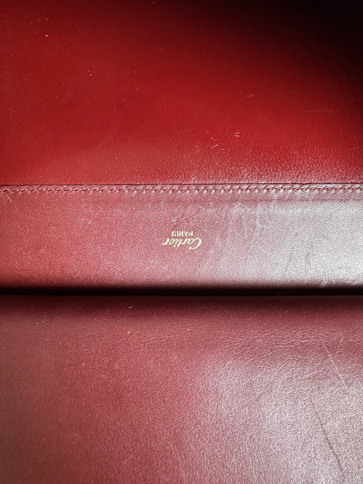 Vintage Cartier Smooth Leather Shoulder Bag Burgundy Gold