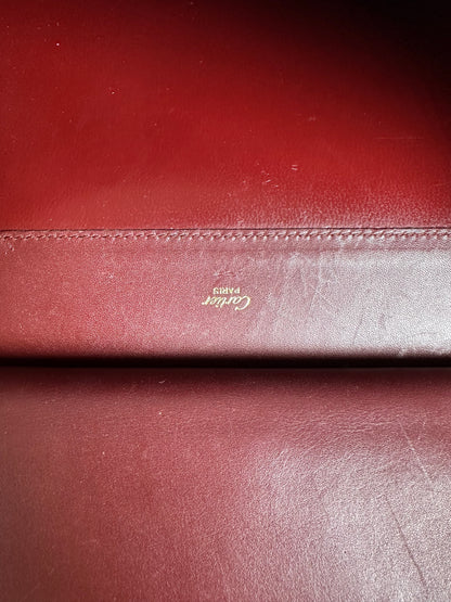 Vintage Cartier Smooth Leather Shoulder Bag Burgundy Gold