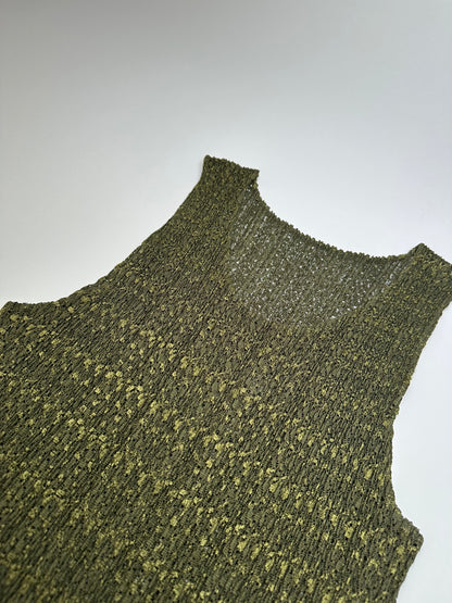 Vintage Pleats Metallic Accent Top Y2K Olive Gold