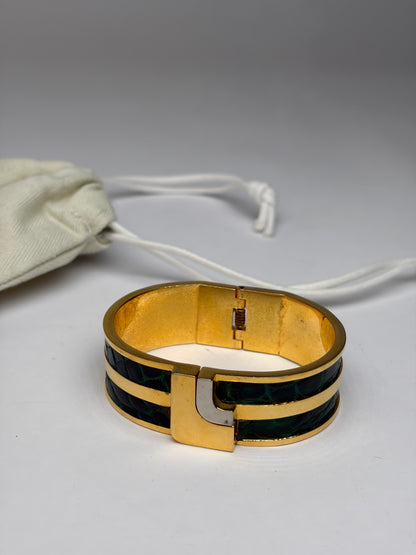 Vintage Loewe Cuff Bracelet Black Green Gold c. Late 1990s