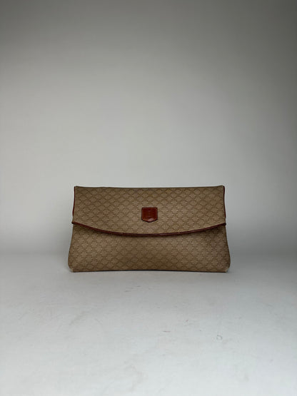 Vintage Celine Paris Leather Monogram Clutch Beige Brown
