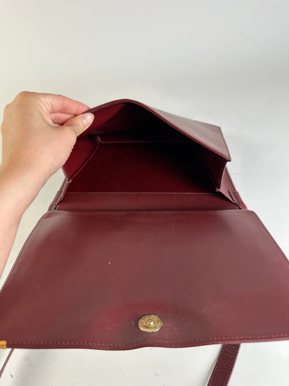Vintage Cartier Smooth Leather Shoulder Bag Burgundy Gold
