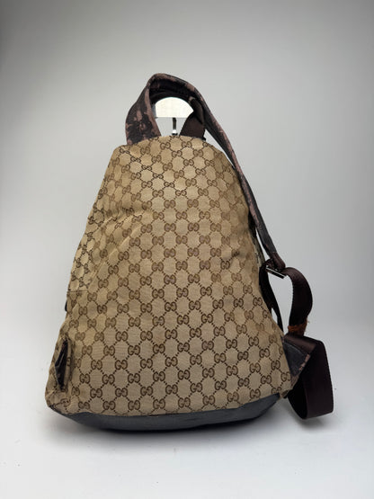 Vintage Gucci Monogram Backpack / Crossbody Bag Beige Brown