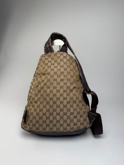 Vintage Gucci Monogram Backpack / Crossbody Bag Beige Brown