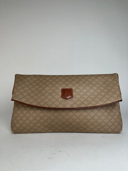 Vintage Celine Paris Leather Monogram Clutch Beige Brown