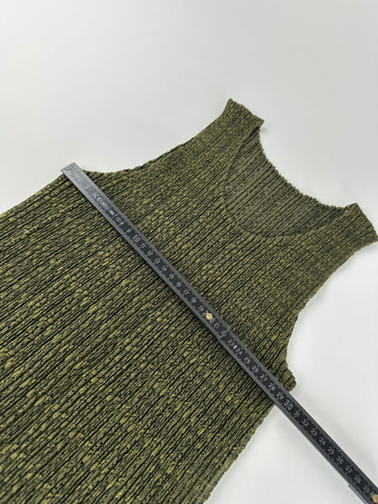 Vintage Pleats Metallic Accent Top Y2K Olive Gold