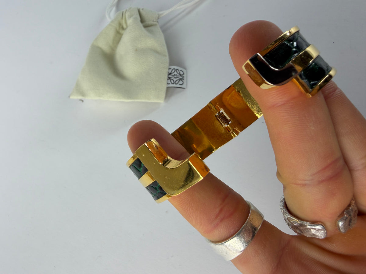 Vintage Loewe Cuff Bracelet Black Green Gold c. Late 1990s