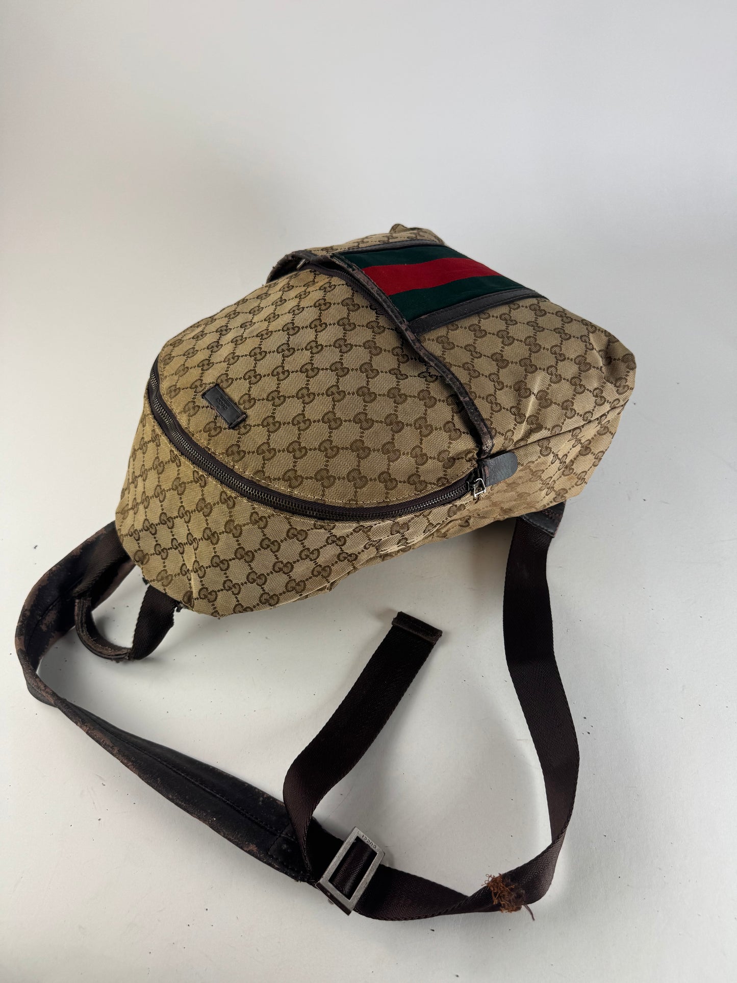 Vintage Gucci Monogram Backpack / Crossbody Bag Beige Brown
