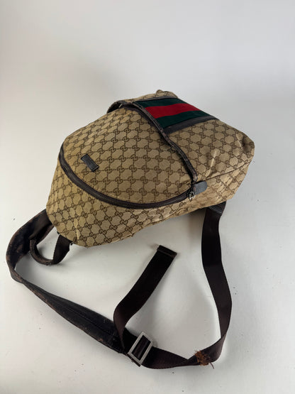Vintage Gucci Monogram Backpack / Crossbody Bag Beige Brown
