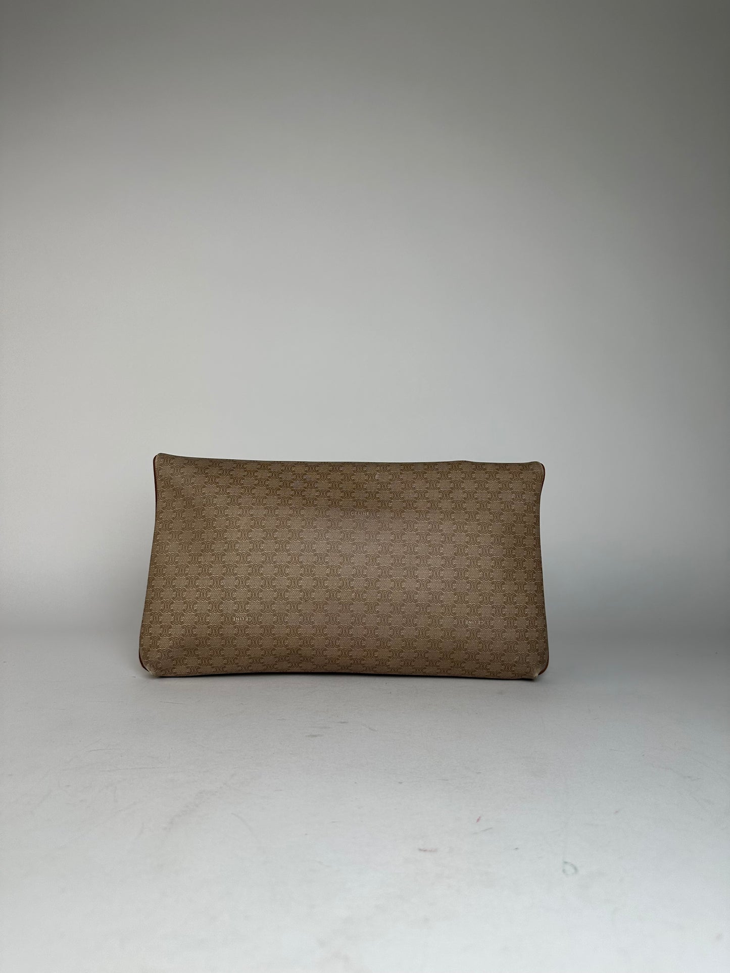 Vintage Celine Paris Leather Monogram Clutch Beige Brown