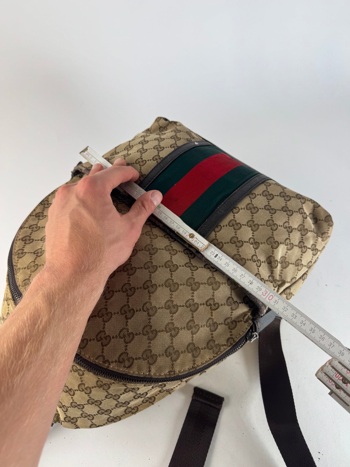 Vintage Gucci Monogram Backpack / Crossbody Bag Beige Brown