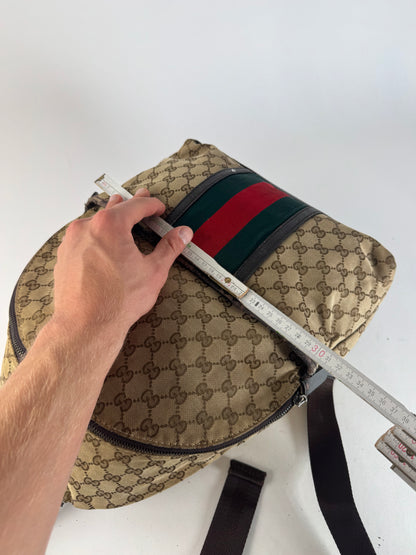 Vintage Gucci Monogram Backpack / Crossbody Bag Beige Brown