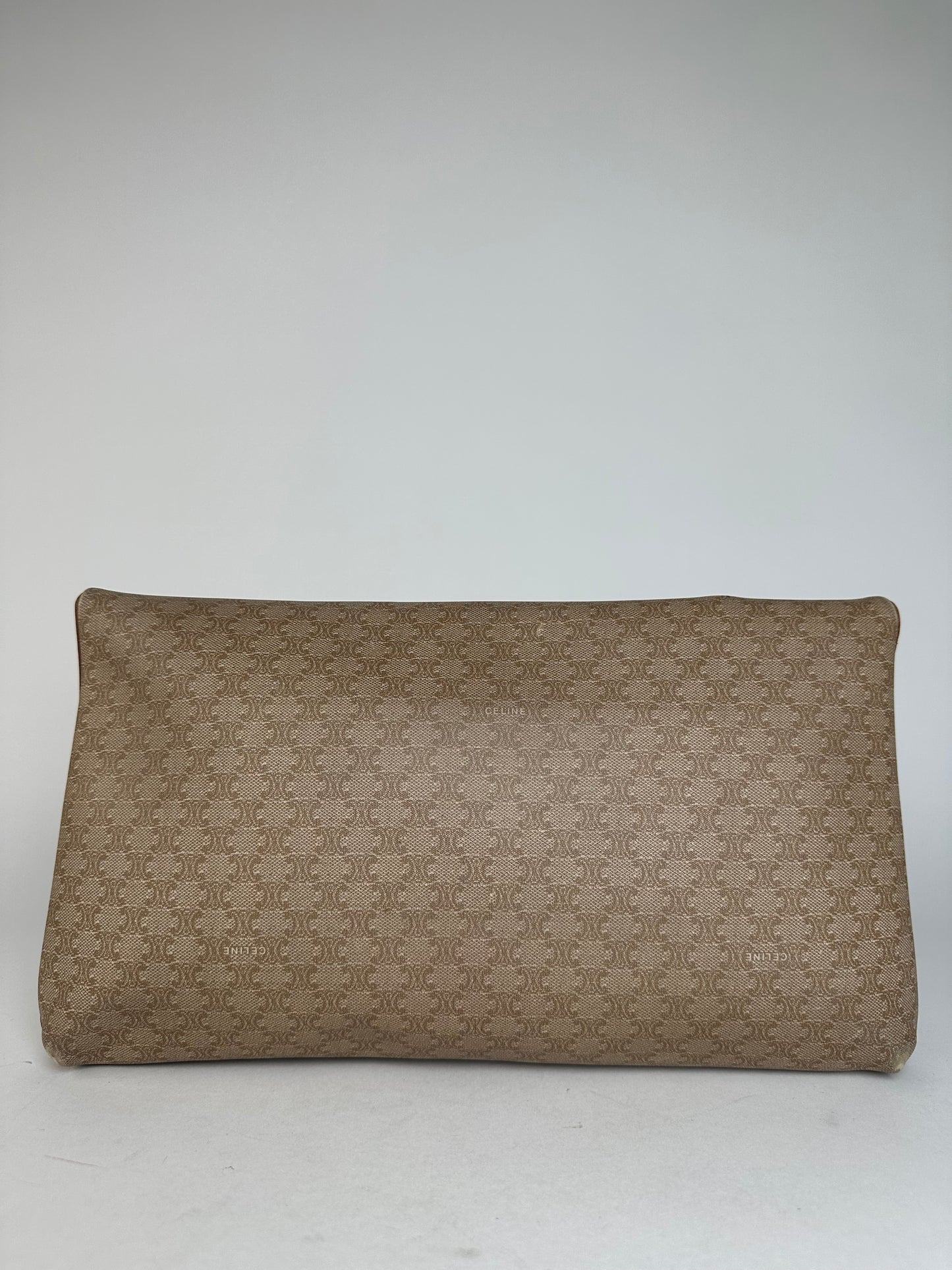 Vintage Celine Paris Leather Monogram Clutch Beige Brown