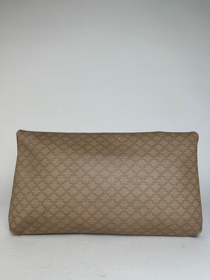Vintage Celine Paris Leather Monogram Clutch Beige Brown