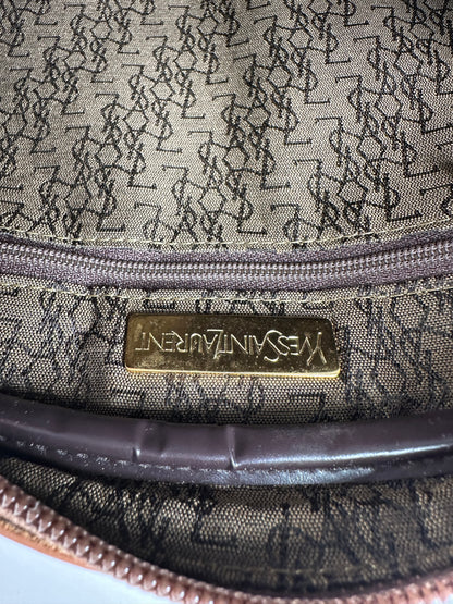 Vintage Yves Saint Laurent Flap Crossbody Bag Late 1980s Olive Brown