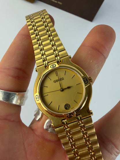 Vintage Gucci Gold-Tone Stainless Steel Bracelet Watch Beige Dial
