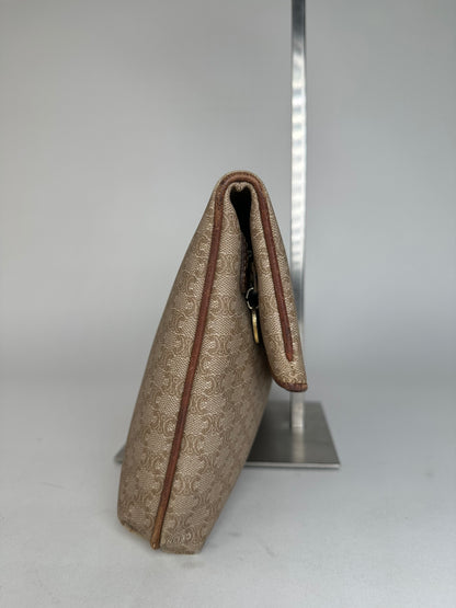 Vintage Celine Paris Leather Monogram Clutch Beige Brown