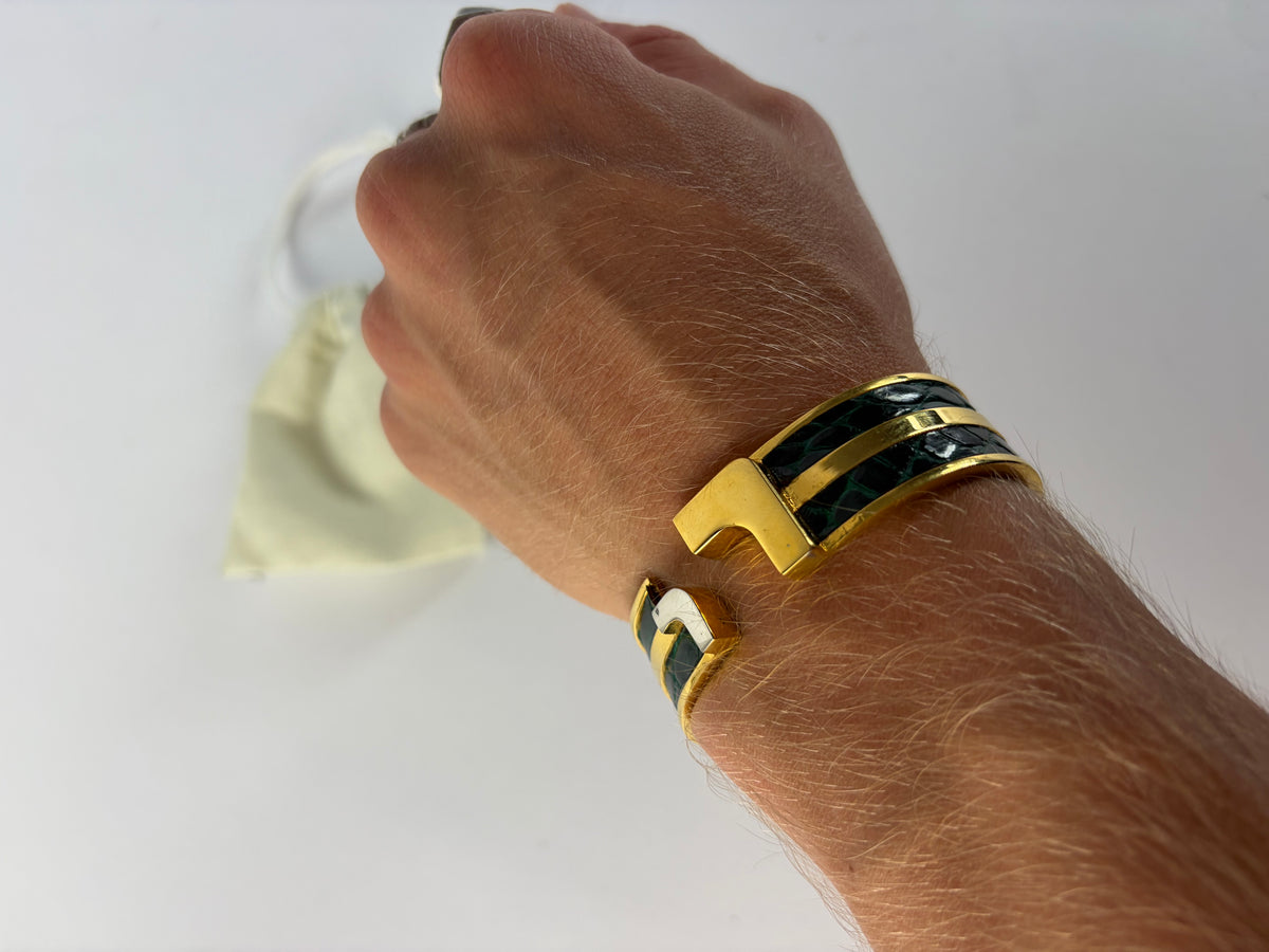 Vintage Loewe Cuff Bracelet Black Green Gold c. Late 1990s