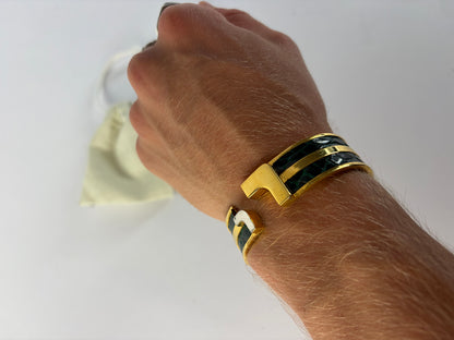 Vintage Loewe Cuff Bracelet Black Green Gold c. Late 1990s