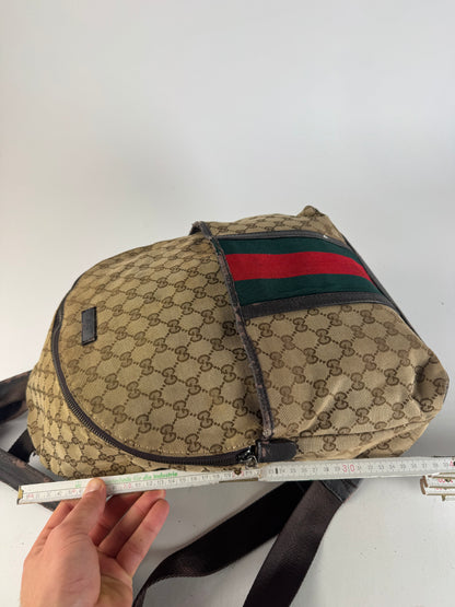 Vintage Gucci Monogram Backpack / Crossbody Bag Beige Brown