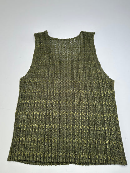 Vintage Pleats Metallic Accent Top Y2K Olive Gold