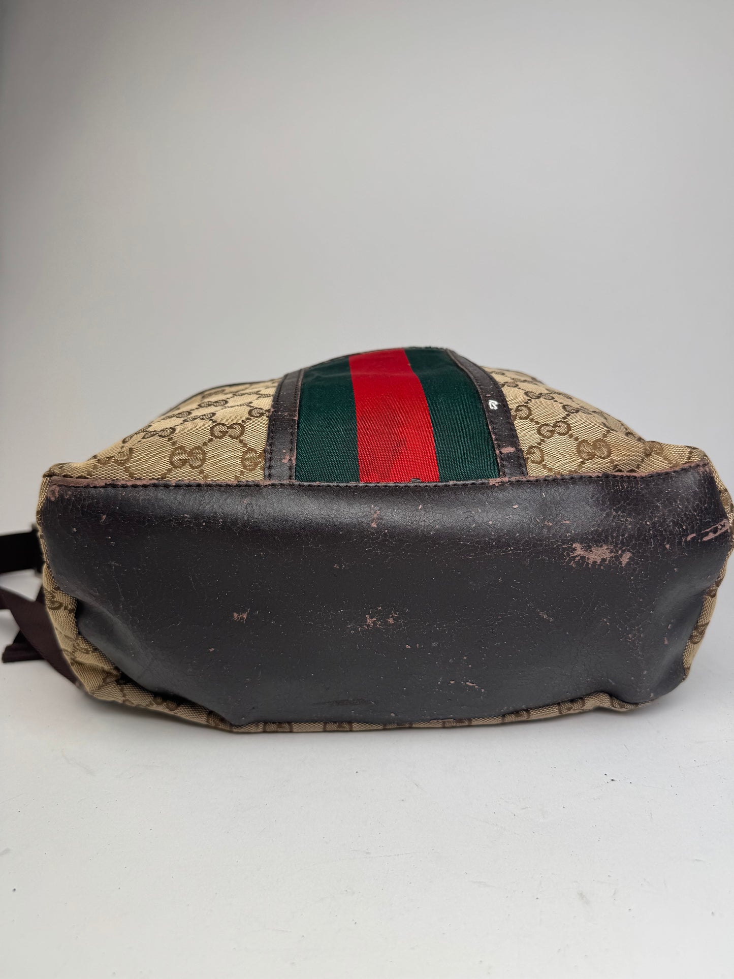 Vintage Gucci Monogram Backpack / Crossbody Bag Beige Brown