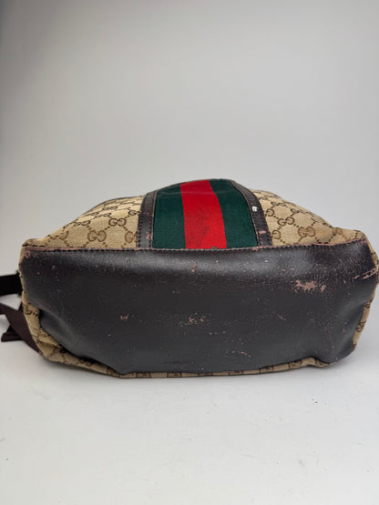 Vintage Gucci Monogram Backpack / Crossbody Bag Beige Brown