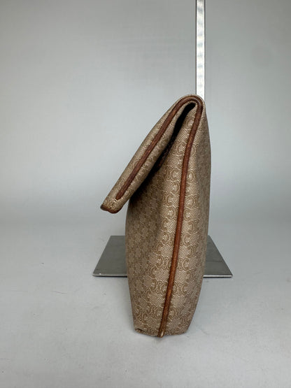 Vintage Celine Paris Leather Monogram Clutch Beige Brown