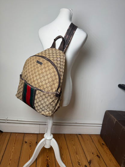 Vintage Gucci Monogram Backpack / Crossbody Bag Beige Brown