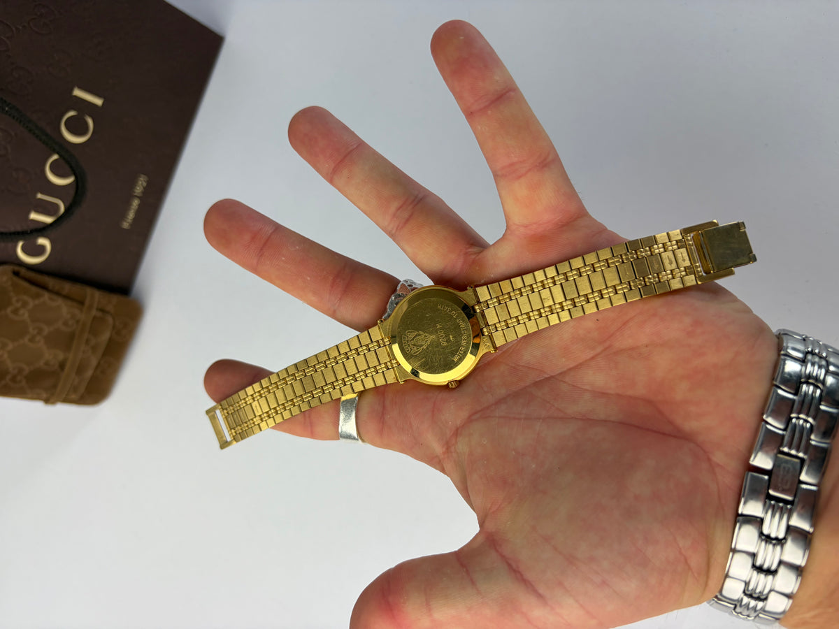 Vintage Gucci Gold-Tone Stainless Steel Bracelet Watch Beige Dial