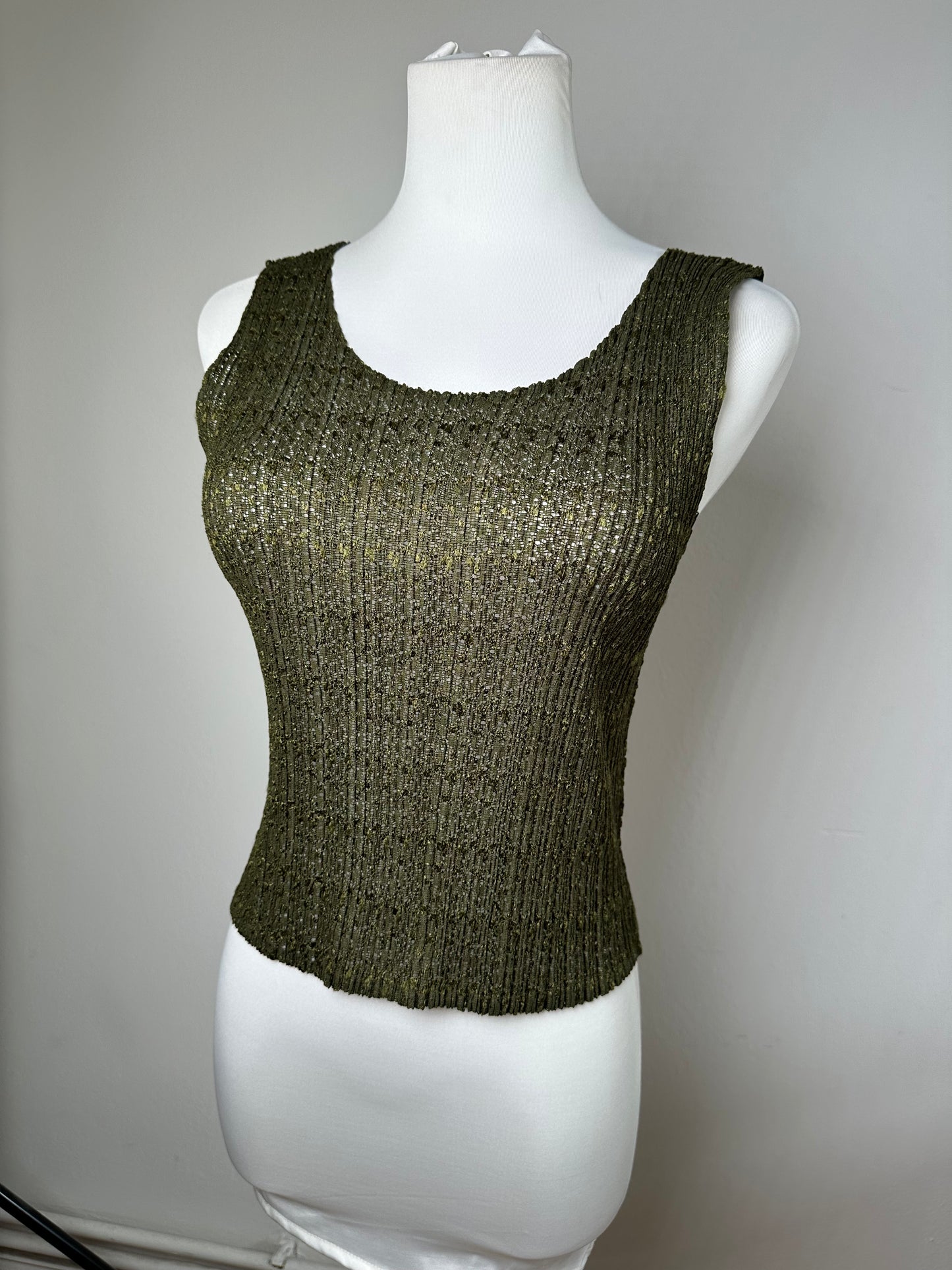 Vintage Pleats Metallic Accent Top Y2K Olive Gold