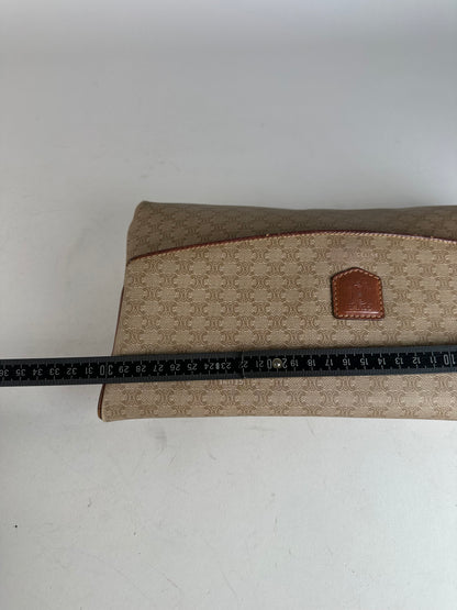 Vintage Celine Paris Leather Monogram Clutch Beige Brown