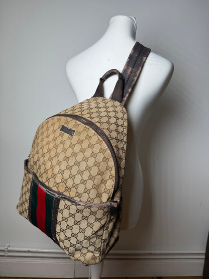 Vintage Gucci Monogram Backpack / Crossbody Bag Beige Brown