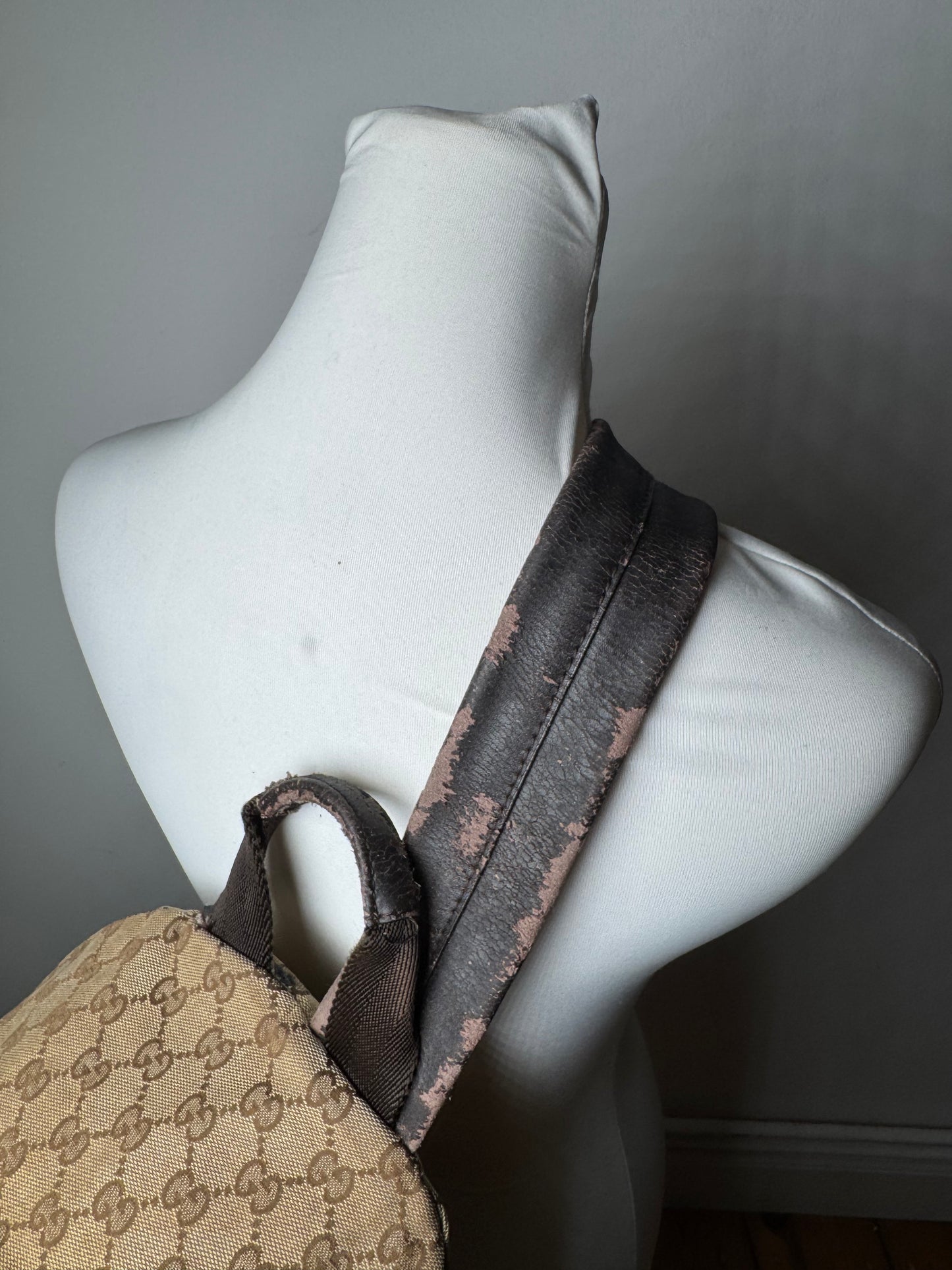 Vintage Gucci Monogram Backpack / Crossbody Bag Beige Brown